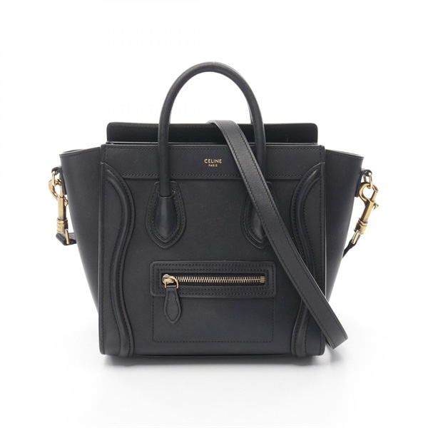 CELINE Luggage Nano Shopper Shoulder Handbag 189243 leather Black Used Women