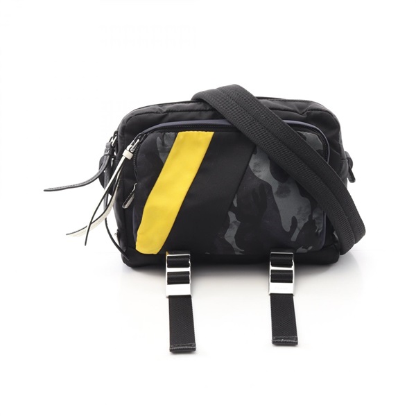 PRADA TESSUTO PATCH Crossbody Shoulder Bag 2VH043 Nylon Saffiano leather Navy