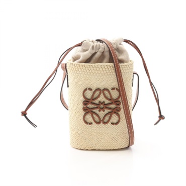 LOEWE Square pocket Shoulder Bag C630G35X05 leather Raffia Beige Brown Used