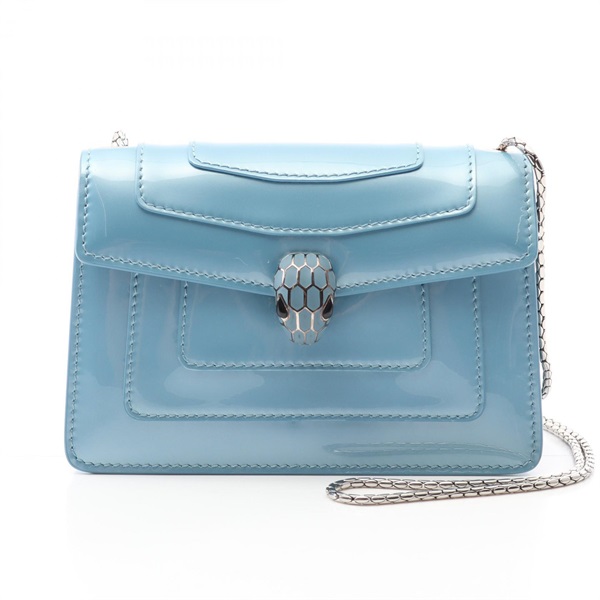 BVLGARI Serpenti Forever Chain Shoulder Bag Patent leather Blue Used Women SHW