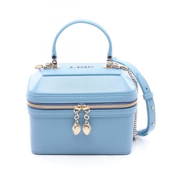BVLGARI Serpenti Vanity Chain Shoulder crossbody Handbag leather Blue Used Women