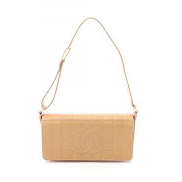 CHANEL Chocolate Bar Shoulder Bag Lambskin Beige GHW Used Women