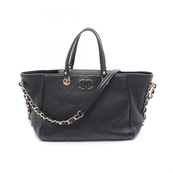 CHANEL Matelasse Chain Tote Bag leather Black GHW Used Women