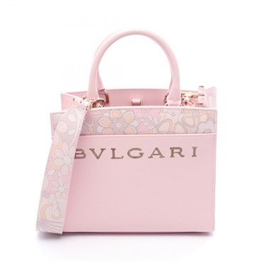 BVLGARI Bulgari logo Shoulder Hand Tote Bag leather Pink Multicolor Used Women