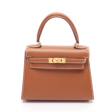 HERMES Mini Kelly Shoulder Handbag Courchevel leather Brown Gold Used GHW Z