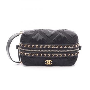 CHANEL CC Logo Chain Zipper Pouch AP2678 Nylon leather Black Used Women Coco