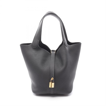 HERMES Picotin Lock MM Tote Handbag 060991CC Clemence leather Black Used Z GHW