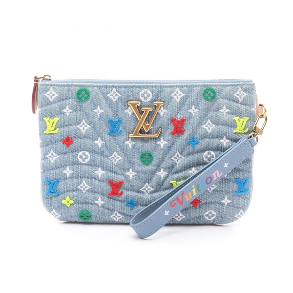 LOUIS VUITTON New Wave Pochette Zip Business Clutch Bag M67538 Denim Blue Multi