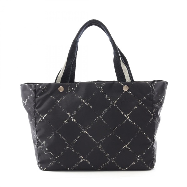 CHANEL Travel Line Old Model Tote Bag Nylon Black White SHW Used Women