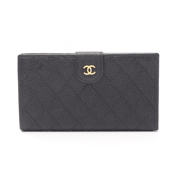 CHANEL Bicolore Bifold purse Calfskin Black Used Women GHW CC COCO