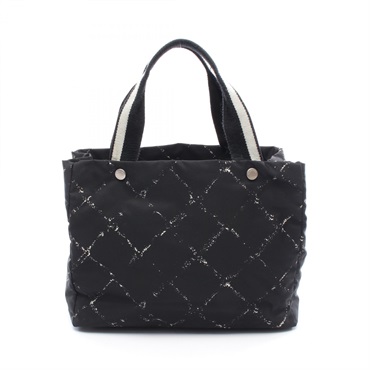 CHANEL Travel Line Old Model Tote Bag Nylon Black White SHW Used Women