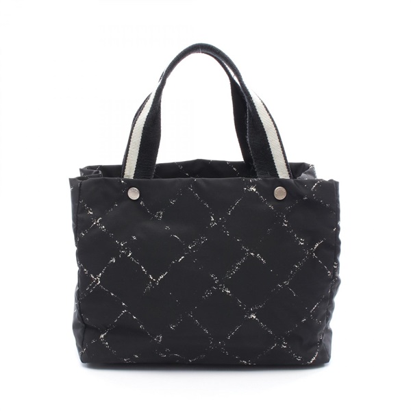 CHANEL Travel Line Old Model Tote Bag Nylon Black White SHW Used Women