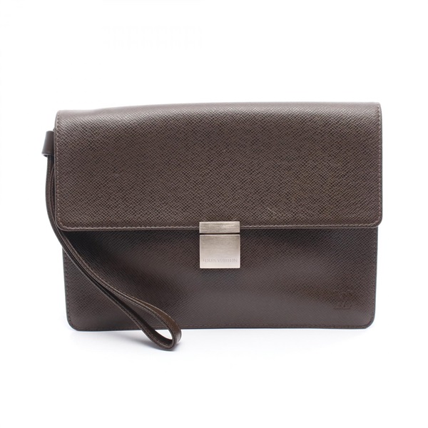 LOUIS VUITTON Selenga Business Clutch Bag M30788 Taiga Leather Grizzly Used