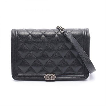 CHANEL Boy Chanel Matelasse Chain Shoulder Bag Calfskin Black Used Women COCO