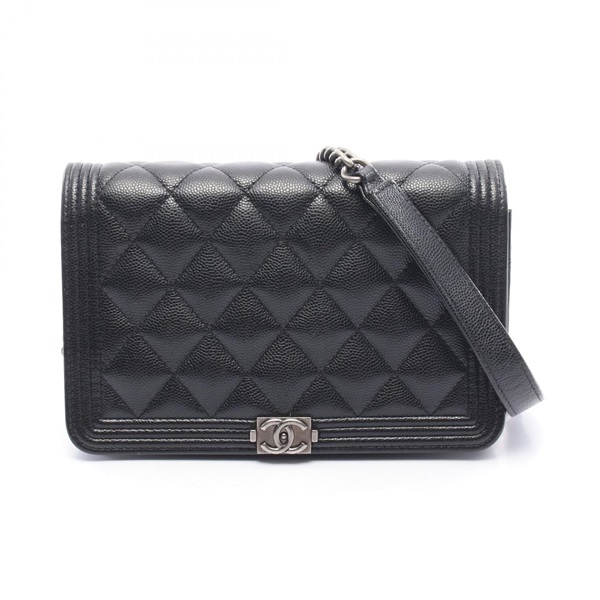 CHANEL Boy Chanel Matelasse Chain Shoulder Bag Calfskin Black Used Women COCO