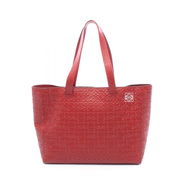 LOEWE Anagram Logo Shoulder Tote Bag Lambskin Red Used Women