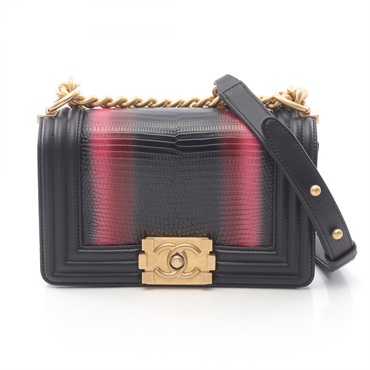 CHANEL Boy Chanel Small Chain Shoulder Bag A67085 leather Black Red Used Women