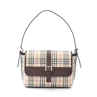 BURBERRY Nova Check Shoulder Bag Canvas Leather Beige Brown Multicolor Used