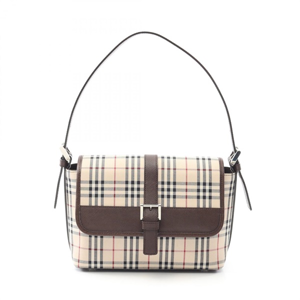 BURBERRY Nova Check Shoulder Bag Canvas Leather Beige Brown Multicolor Used