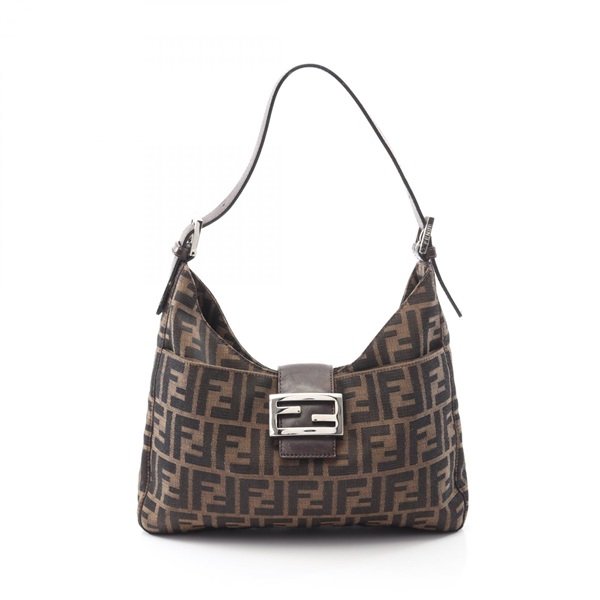 FENDI Zucca Shoulder Bag canvas leather Brown khaki Used Women