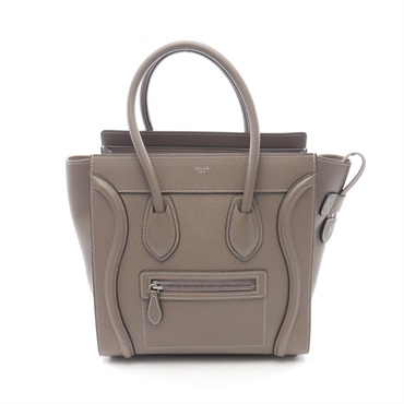 CELINE Luggage micro shopper Handbag leather Greige Used Women