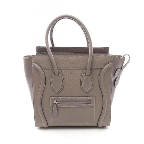 CELINE Luggage micro shopper Handbag leather Greige Used Women