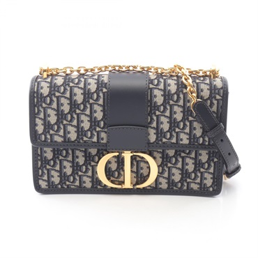 Christian Dior 30 Montaigne Oblique Jacquard Shoulder Bag canvas leather Navy