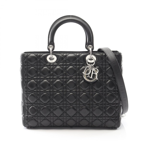 Dior Lady Dior Large Cannage Shoulder Handbag leather Black Used Women SHW