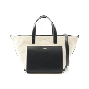 JIL SANDER WANDER SQUARE S Shoulder Tote Bag canvas leather Beige Black NEW
