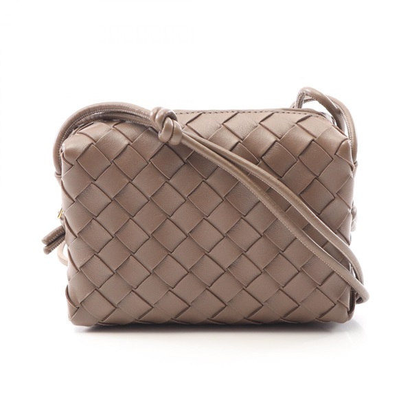 BOTTEGA VENETA Intrecciato Loop Camera Shoulder Bag keather Brown NEW Women