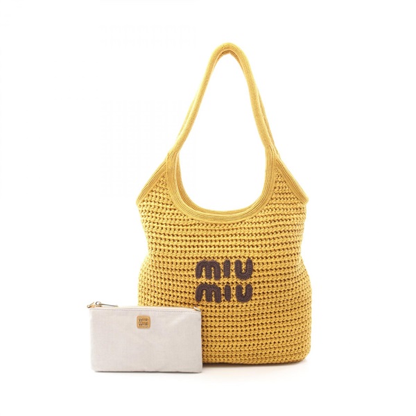 Miu Miu Shoulder Tote Bag 5BG231ACQYF04GL canvas Raffia Brown NEW Women logo