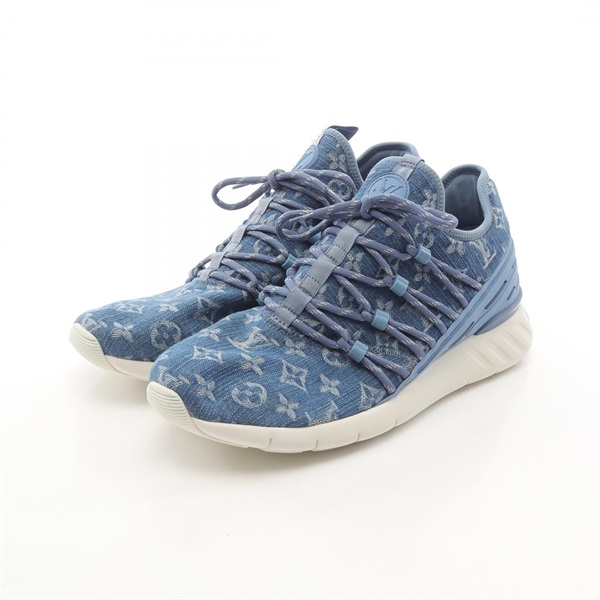 LOUIS VUITTON Fast lane line sneakers shoes Monogram denim Blue Used mens #8 1/2