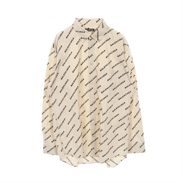 BALENCIAGA All over logo shirt cotton Beige Black Used mens #37