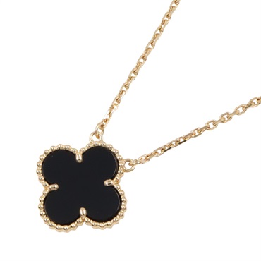 Van Cleef & Arpels Vintage Alhambra Onyx Necklace 18KYG Yellow Gold Black Used