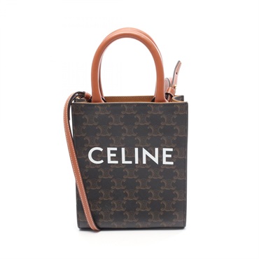 CELINE Mini Vertical Cabas Triomphe Handbag canvas leather Brown Used Women
