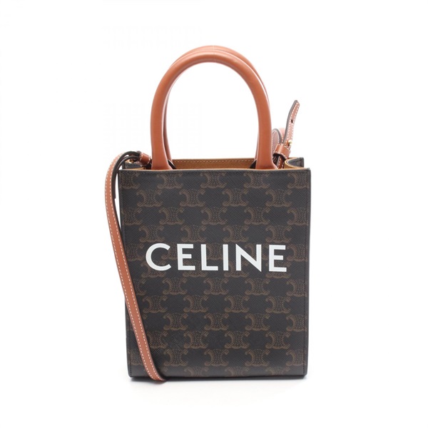 CELINE Mini Vertical Cabas Triomphe Handbag canvas leather Brown Used Women