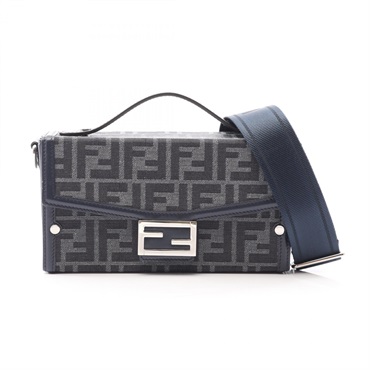 FENDI Soft Trunk Baguette Zucca Shoulder Handbag canvas leather Gray Black women