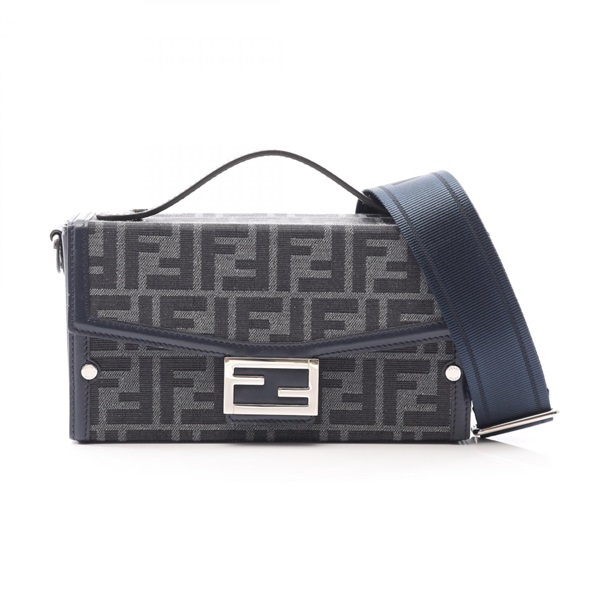 FENDI Soft Trunk Baguette Zucca Shoulder Handbag canvas leather Gray Black women