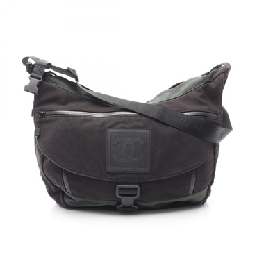 CHANEL Sports line crossbody Shoulder Bag canvas Nylon Black Green Used Women CC