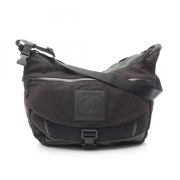 CHANEL Sports line crossbody Shoulder Bag canvas Nylon Black Green Used Women CC
