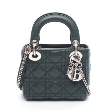 Dior Lady Dior Mini chain shoulder crossbody Handbag leather Green Used SHW