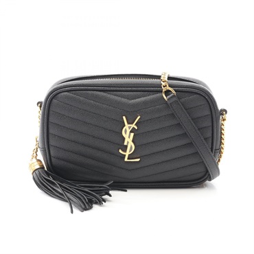 SAINT LAURENT PARIS Lou mini Chain crossbody Shoulder Bag leather Black Used GHW