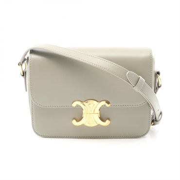 CELINE Teen Triomphe crossbody Shoulder Bag leather Green Used Women GHW