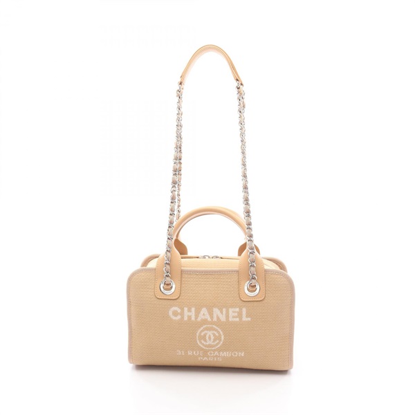 CHANEL Deauville Bowling Hand Shoulder Bag A92750 canvas leather Beige Used SHW