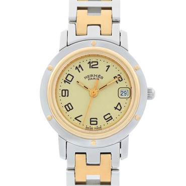 HERMES Clipper Wrist Watch CL4.220 Quartz Gold Plated Stainless Steel Used Women