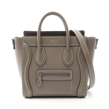 CELINE Luggage Nano Shopper Shoulder Handbag leather Beige greige Used Women