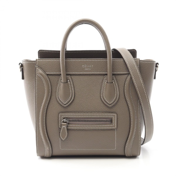 CELINE Luggage Nano Shopper Shoulder Handbag leather Beige greige Used Women