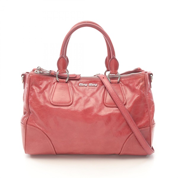 Miu Miu VITELLO SHINE 2Way Shoulder Handbag 5BA091 leather Red Used Women