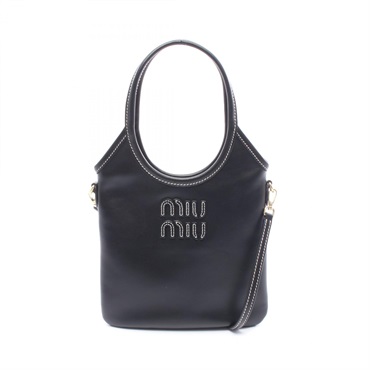 Miu Miu IVY Shoulder crossbody Handbag 5BA281 leather Black Used Women logo