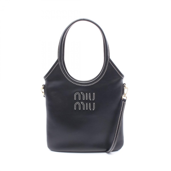 Miu Miu IVY Shoulder crossbody Handbag 5BA281 leather Black Used Women logo
